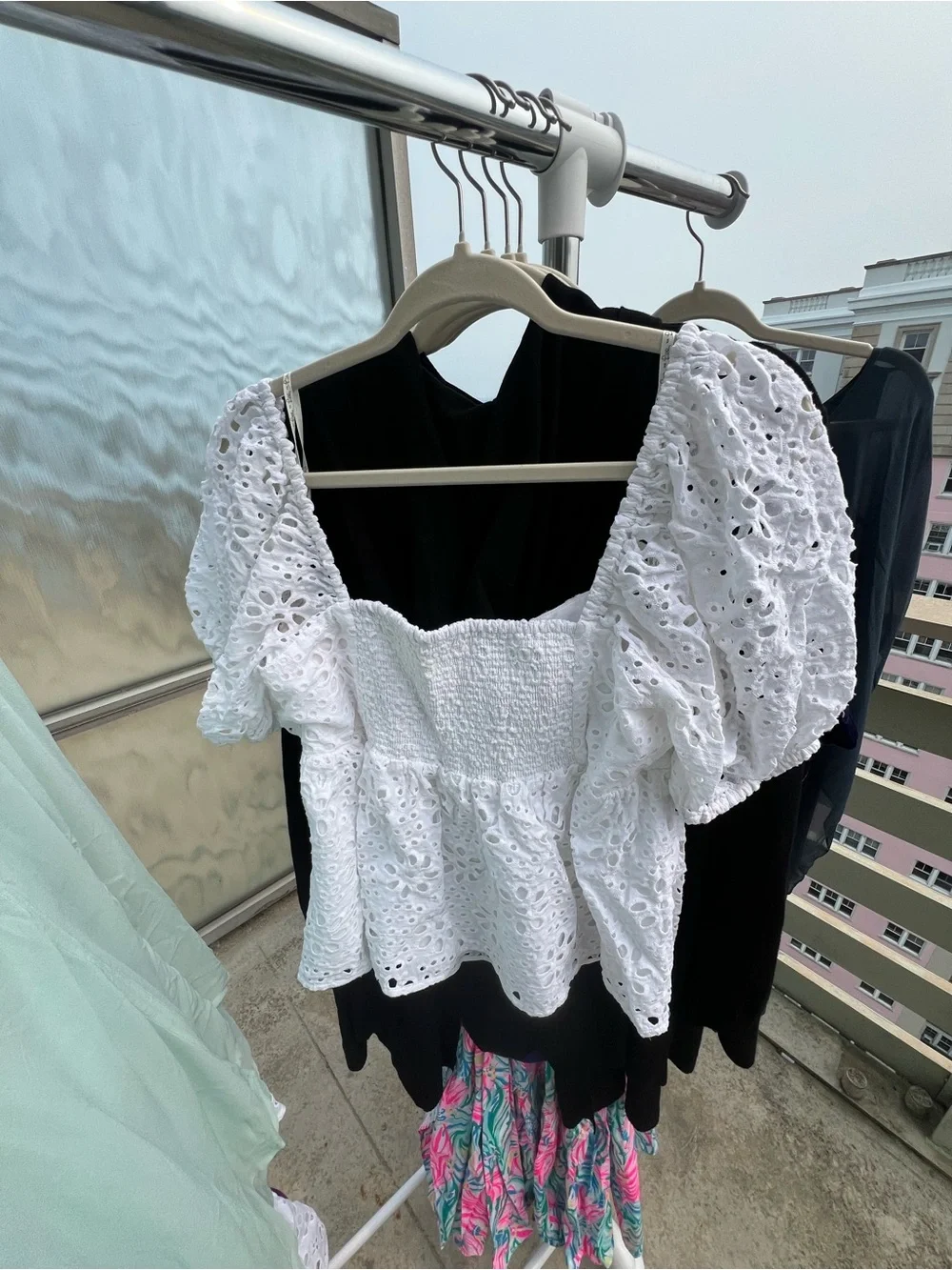 Lilly Pulitzer White Eyelet Puff-Sleeve Peplum Top